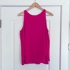 Pink, flowy double layer tank top with zipper back. Medium